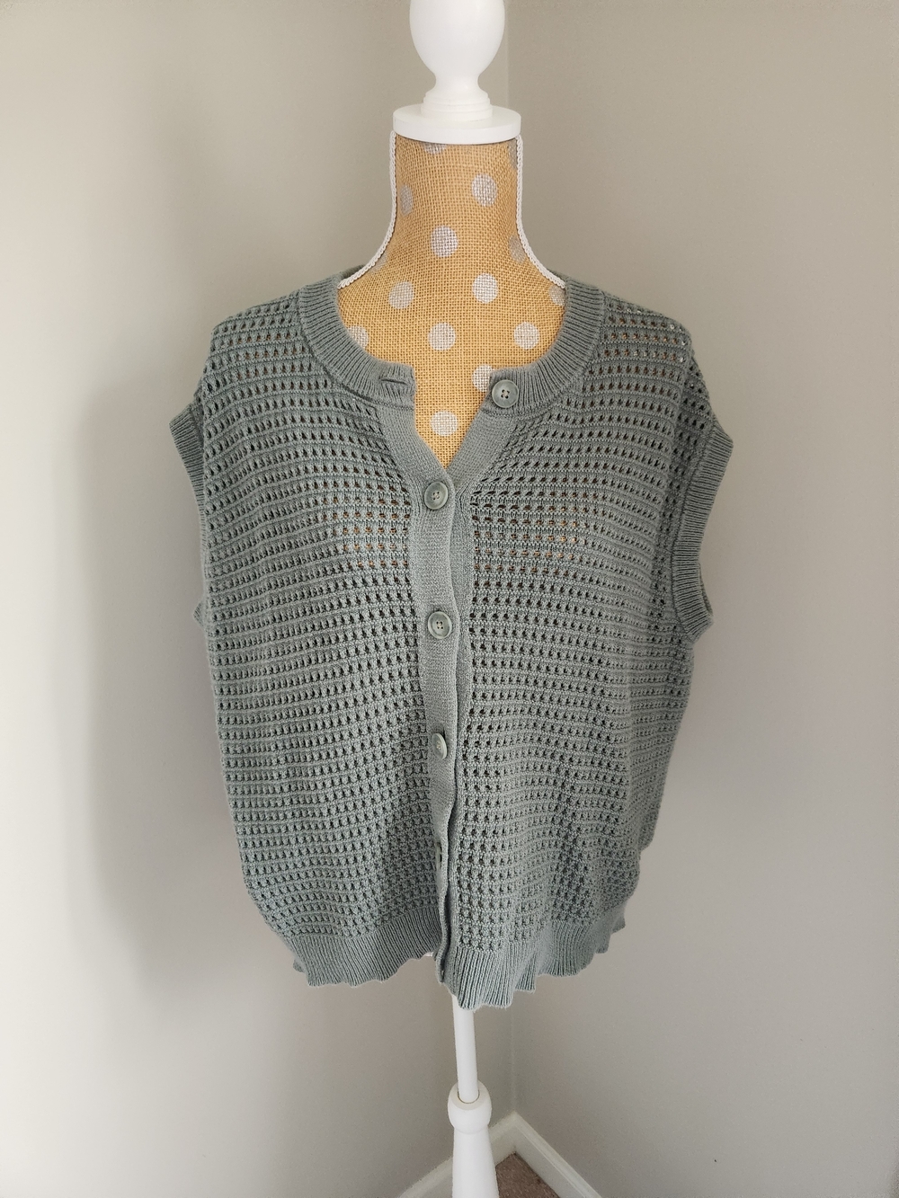 Universal Thread Sage Green Crochet-Knit Button Vest